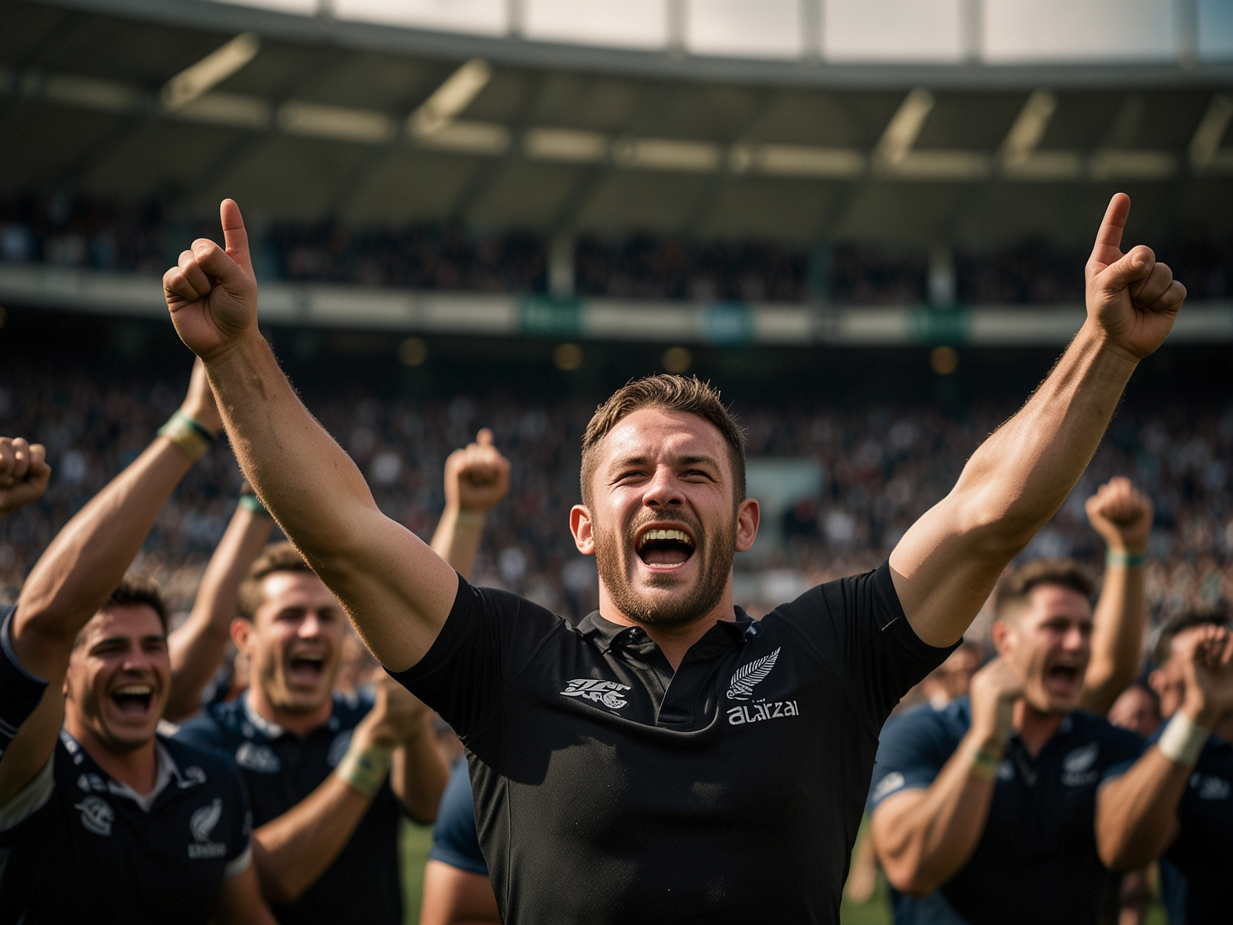 Rugby player celebrating a win